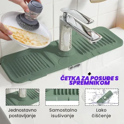 Set za sudoper: Silikonska podloga za slavine i četka za posuđe s ugrađenim spremnikom za deterdžent DishSet - Slika 1