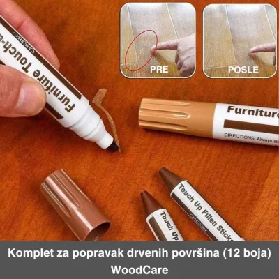 Komplet za popravak drvenih površina (6 markera + 6 voštanih štapića) | WoodCare